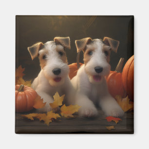 Wire Fox Terrier Puppy Autumn Delight Pumpkin Magnet