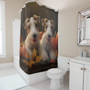 Wire Fox Terrier Puppy Autumn Delight Pumpkin Shower Curtain