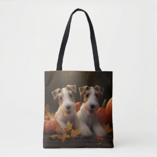 Wire Fox Terrier Puppy Autumn Delight Pumpkin Tote Bag