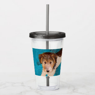 Wire Fox Terrier Puppy Painting - Original Dog Art Acrylic Tumbler