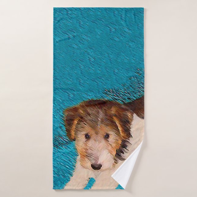 Wire Fox Terrier Puppy Painting - Original Dog Art Bath Towel Set (Bath Towel)