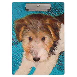 Wire Fox Terrier Puppy Painting - Original Dog Art Clipboard