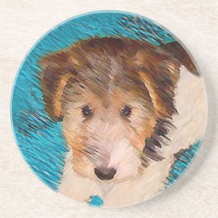 Wire Fox Terrier Puppy Painting - Original Dog Art Coaster