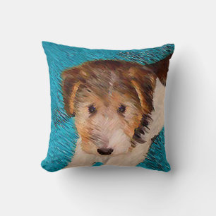 Wire Fox Terrier Puppy Painting - Original Dog Art Cushion