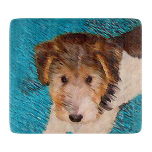 Wire Fox Terrier Puppy Painting - Original Dog Art Cutting Board