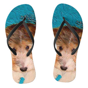 Wire Fox Terrier Puppy Painting - Original Dog Art Flip Flops