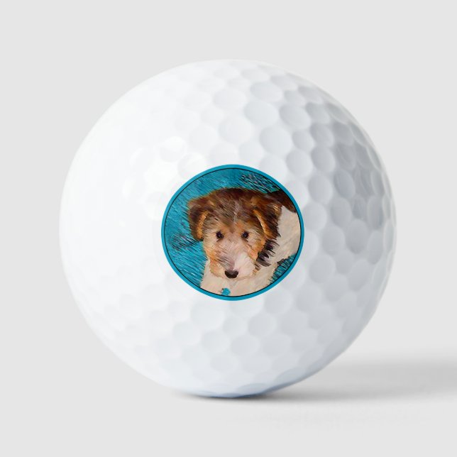 Wire Fox Terrier Puppy Painting - Original Dog Art Golf Balls (Front)