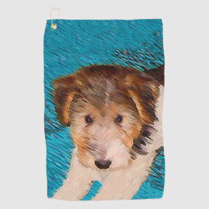 Wire Fox Terrier Puppy Painting - Original Dog Art Golf Towel