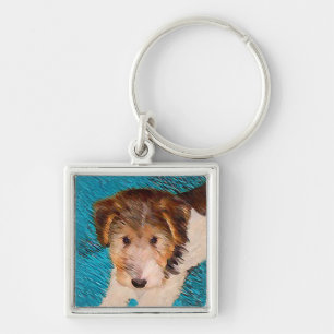 Wire Fox Terrier Puppy Painting - Original Dog Art Key Ring