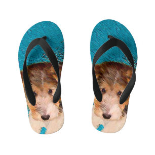 Wire Fox Terrier Puppy Painting - Original Dog Art Kid's Flip Flops