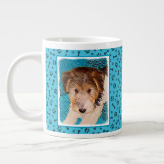 Wire Fox Terrier Puppy Painting - Original Dog Art Large Coffee Mug
