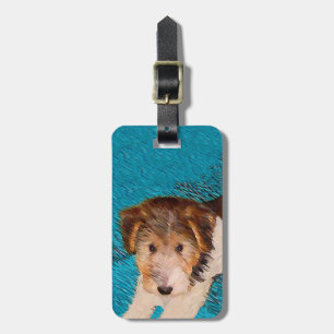 Wire Fox Terrier Puppy Painting - Original Dog Art Luggage Tag