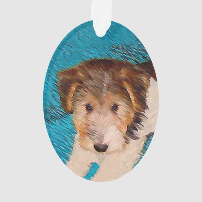 Wire Fox Terrier Puppy Painting - Original Dog Art Ornament (Back)