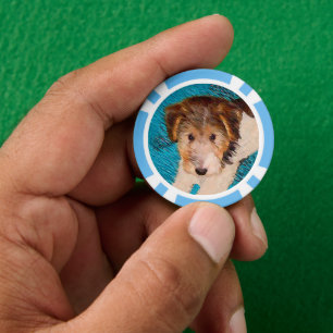 Wire Fox Terrier Puppy Painting - Original Dog Art Poker Chips