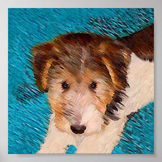 Wire Fox Terrier Puppy Painting - Original Dog Art Poster (Front)