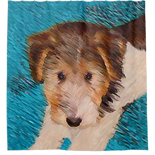 Wire Fox Terrier Puppy Painting - Original Dog Art Shower Curtain (Front)