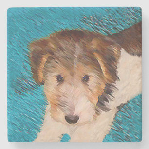 Wire Fox Terrier Puppy Painting - Original Dog Art Stone Coaster