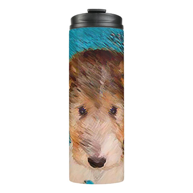 Wire Fox Terrier Puppy Painting - Original Dog Art Thermal Tumbler (Front)
