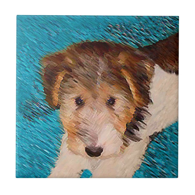 Wire Fox Terrier Puppy Painting - Original Dog Art Tile (Front)