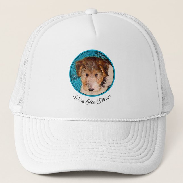 Wire Fox Terrier Puppy Painting - Original Dog Art Trucker Hat (Front)