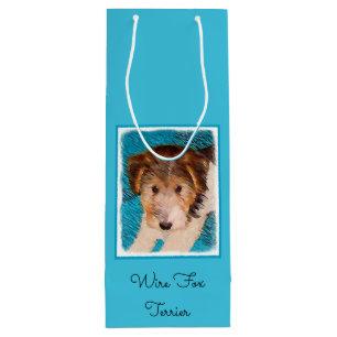 Wire Fox Terrier Puppy Painting - Original Dog Art Wine Gift Bag