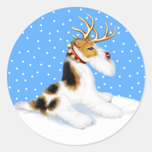 Wire Fox Terrier Reindeer Classic Round Sticker