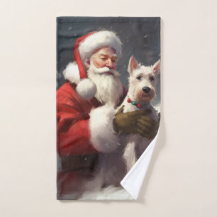 Wire Fox Terrier Santa Claus Festive Christmas Bath Towel Set