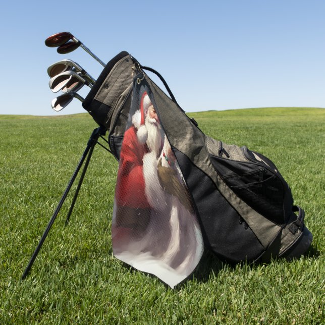 Wire Fox Terrier Santa Claus Festive Christmas Golf Towel (Green)