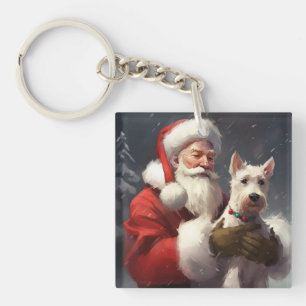 Wire Fox Terrier Santa Claus Festive Christmas Key Ring