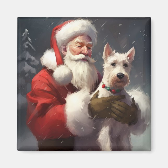 Wire Fox Terrier Santa Claus Festive Christmas Magnet (Front)