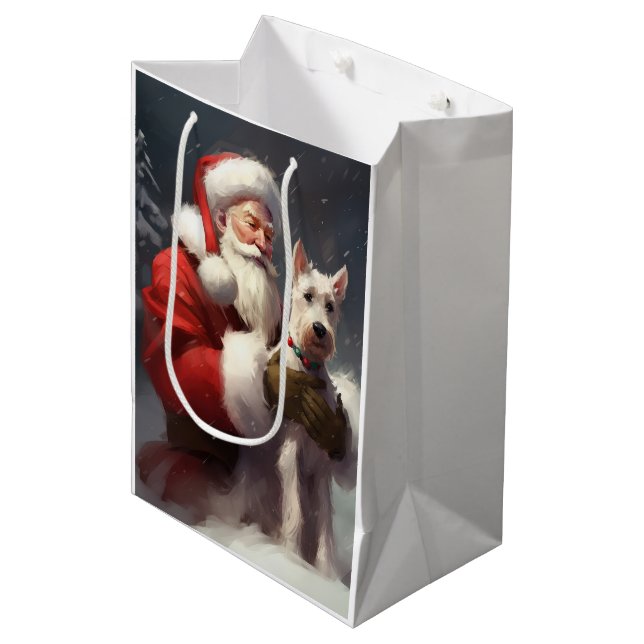 Wire Fox Terrier Santa Claus Festive Christmas Medium Gift Bag (Front Angled)