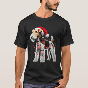 Wire Fox Terrier Santa Hat Christmas Lights Dog Ow T-Shirt