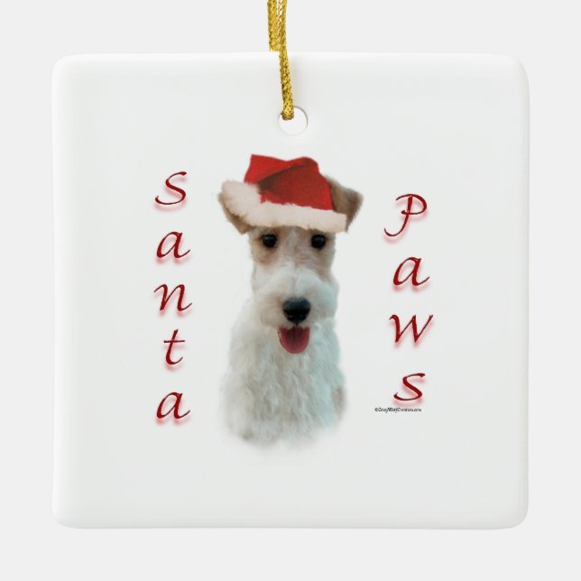 Wire Fox Terrier Santa Paws Ceramic Ornament (Front)
