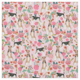 wire fox terrier vintage florals pink fabric