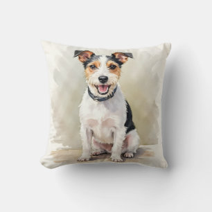 Wire Fox Terrier Watercolor Crosshatch Art Cushion