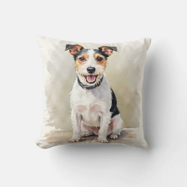 Wire Fox Terrier Watercolor Crosshatch Art Cushion (Front)