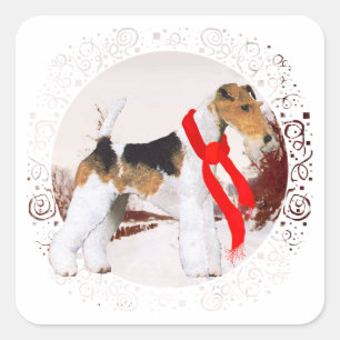 Wire Fox Terrier Winter Square Sticker