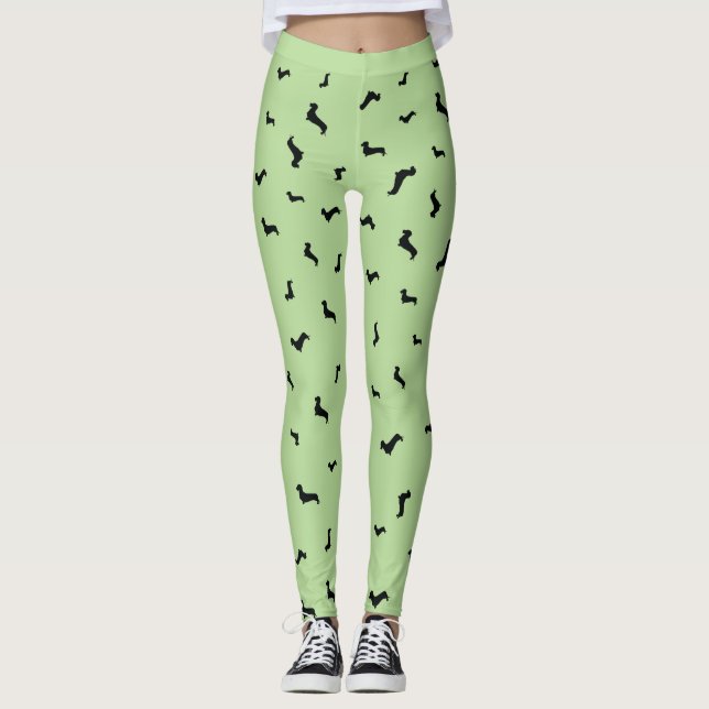 Wire Hair Dachshund Black Silhouette Leggings (Front)