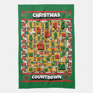 Wire Hair Dachshund Dog Countdown Christmas Advent Tea Towel