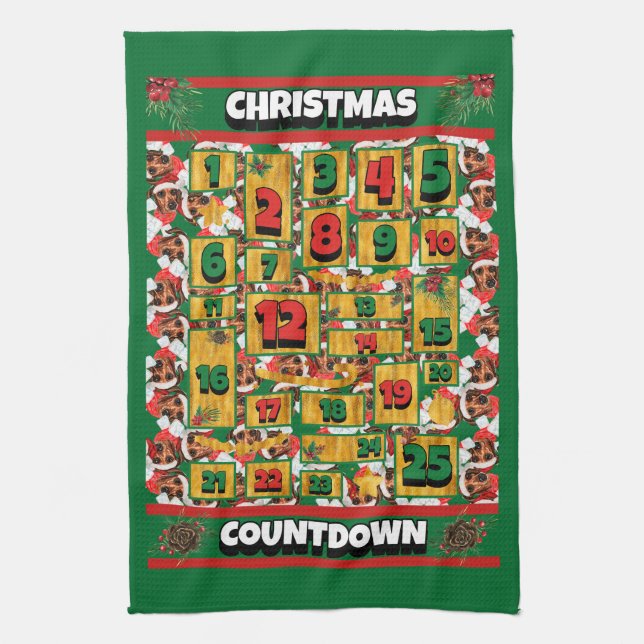Wire Hair Dachshund Dog Countdown Christmas Advent Tea Towel (Vertical)