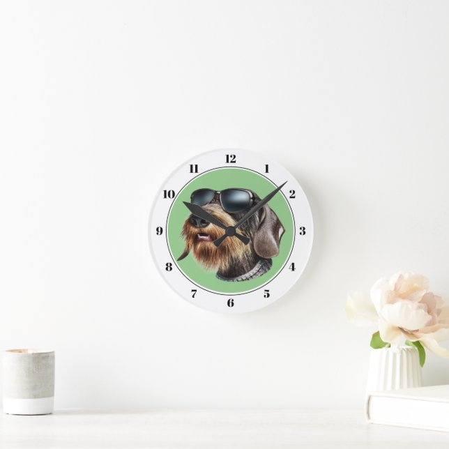 Wire-Hair Dachshund Dog with Sunglasses Round Cloc Round Clock (Home)