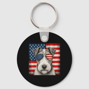 Wire Hair Fox Terrier 4th Of July Aamerican Flag Key Ring