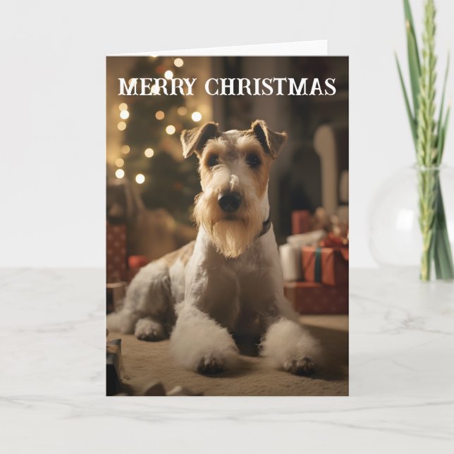 Wire Hair Fox Terrier Christmas Card (Front)