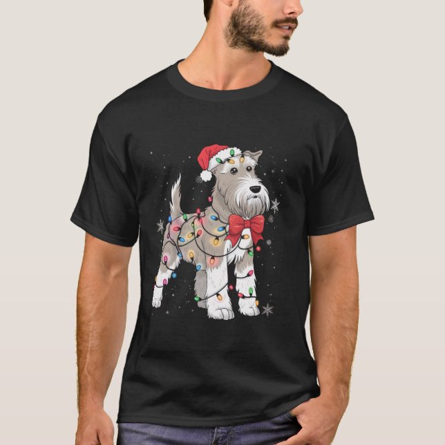 Wire Hair Fox Terrier Dog Christmas Light Xmas Dad T-Shirt (Front)