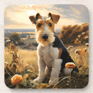 Wire Hair Fox Terrier In Autumn Countryside Coaster