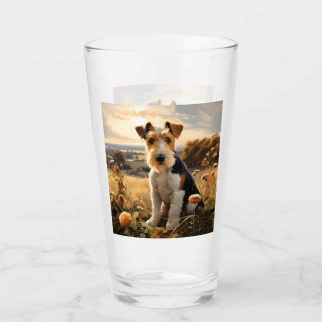 Wire Hair Fox Terrier In Autumn Countryside Glass (Front)