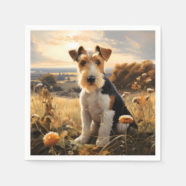 Wire Hair Fox Terrier In Autumn Countryside Napkin (Front)