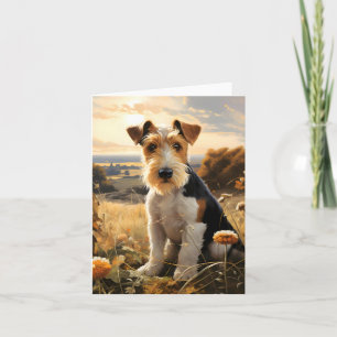 Wire Hair Fox Terrier In Autumn Countryside Note Card