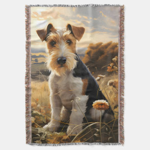 Wire Hair Fox Terrier In Autumn Countryside Throw Blanket