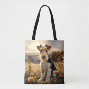 Wire Hair Fox Terrier In Autumn Countryside Tote Bag